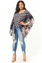 Forever21 Plus Size Sheer Striped Floral Batwing-sleeve Top