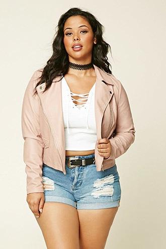 Forever21 Plus Women's  Mauve Plus Size Moto Jacket