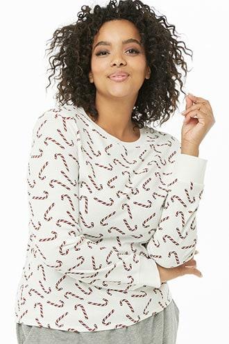 Forever21 Plus Size Candy Cane Print Thermal Top