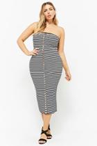 Forever21 Plus Size Striped Button-front Midi Tube Dress