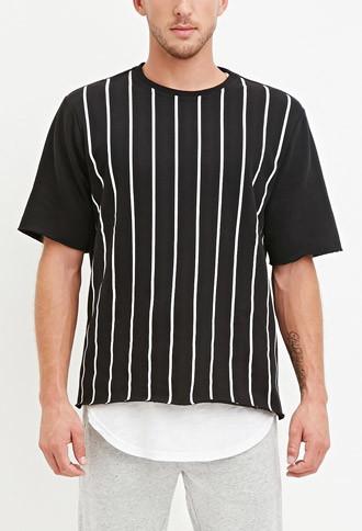 21 Men Men's  Striped Fleece Tee (black/white)