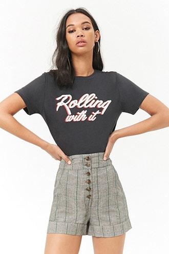 Forever21 Glen Plaid Button-fly Shorts