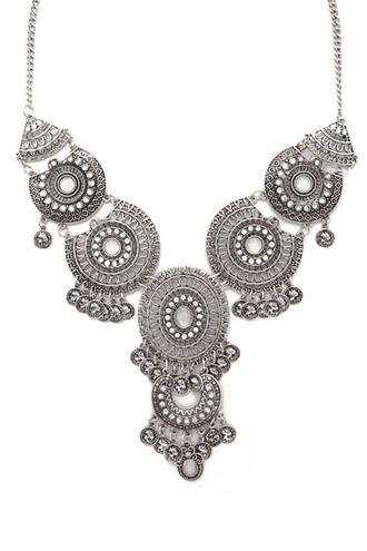 Forever21 B.silver & Clear Ornate Statement Necklace