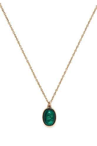 Forever21 Gold & Green Faux Stone Pendant Necklace