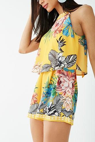 Forever21 Floral Cutout Flounce Romper