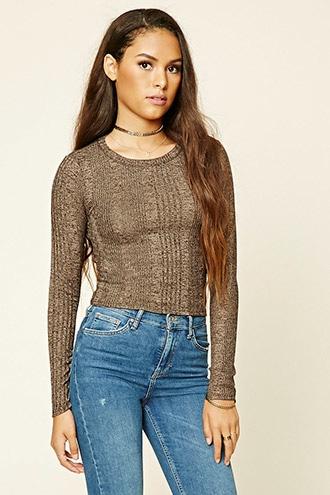 Forever21 Women's  Taupe & Black Marled Ribbed Knit Top
