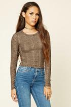 Forever21 Women's  Taupe & Black Marled Ribbed Knit Top