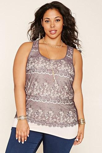Forever21 Women's  Plus Size Eyelash Lace Top
