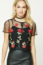 Forever21 Contemporary Embroidered Floral Mesh Top