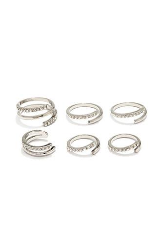 Forever21 Rhinestoned Twist Midi Ring Set (silver/clear)