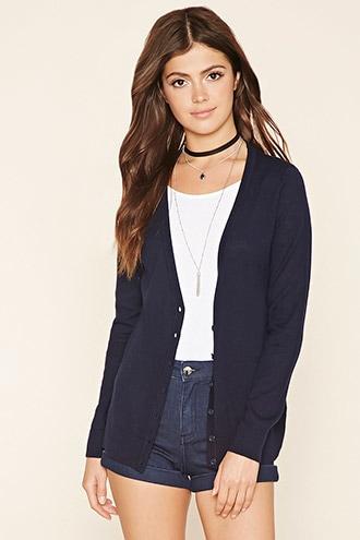 Forever21 Women's Navy Cotton-blend Cardigan