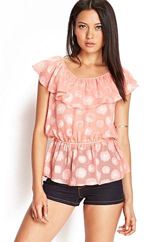 Forever21 Embroidered Floral Flounce Top