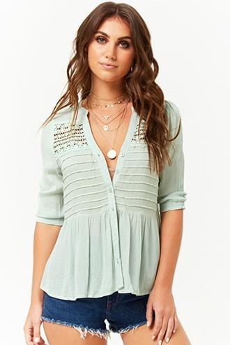 Forever21 Pintuck Crochet Lace Top