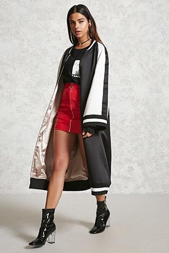 Forever21 Satin Longline Bomber Jacket