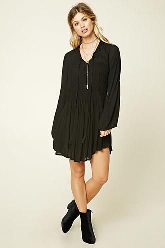 Forever21 Women's  Black Boho Me Smocked Peasant Dress