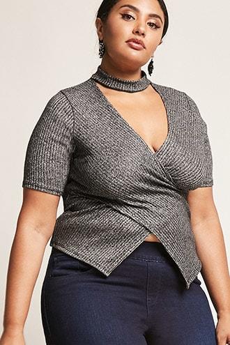 Forever21 Plus Size Mock Neck Cutout Glitter Top
