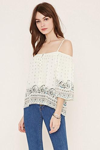 Forever21 Women's  Open-shoulder Crepe Top