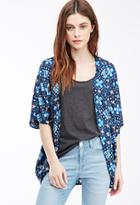 Forever21 Women's  Navy & Grey Abstract Print Dolman Cardigan