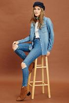 Forever21 Women's  Medium Denim Chambray Button Front Shirt