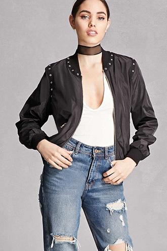 Forever21 Grommet Trim Bomber Jacket