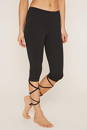 Forever21 Women's  Black Jala Lace-up Capri Pants