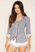 Forever21 Women's  Navy Plaid Button-down Shirt