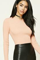 Forever21 Women's  Peach Ribbed Knit Sweater