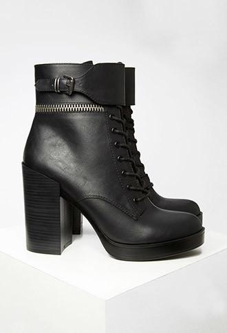 Forever21 Faux Leather Lace-up Booties