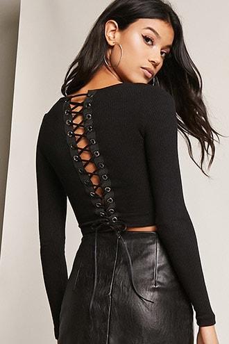 Forever21 Kikiriki Ribbed Lace-up Crop Top