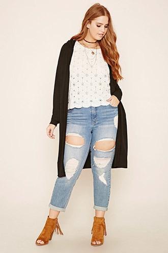 Forever21 Plus Women's  Black Plus Size Hooded Cardigan