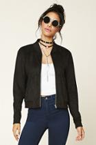 Forever21 Women's  Black Faux Suede Bomber Jacket
