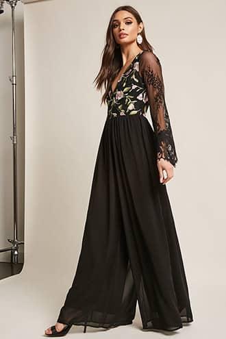 Forever21 Soieblu Floral Embroidered Jumpsuit