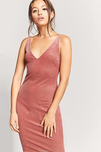 Forever21 Velvet-stripe Bodycon Dress