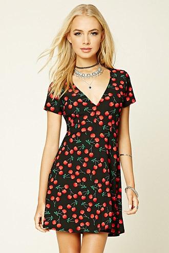 Forever21 Women's  Cherry Print Cutout-back Dress