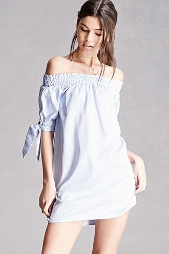 Forever21 Off-the-shoulder Pinstripe Dress