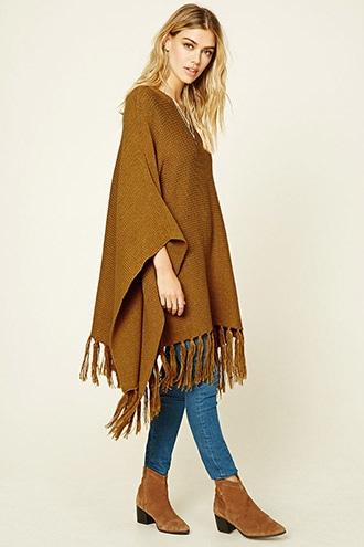 Forever21 Women's  Tasseled Sweater Poncho