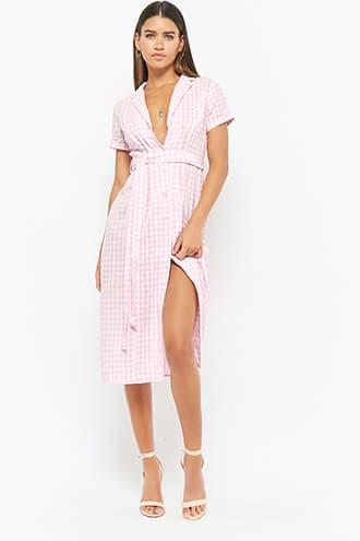Forever21 Self-tie Gingham Shirt Dress