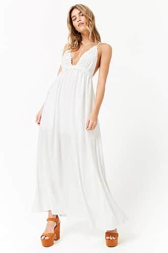 Forever21 Plunging Crochet-trim Maxi Dress