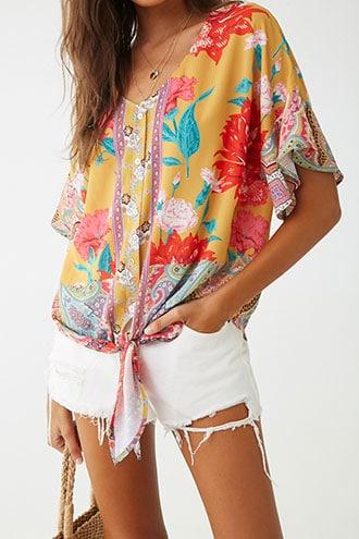 Forever21 Floral Print Button-front Top