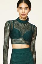 Forever21 Women's  Hunter Green Open-mesh Crop Top