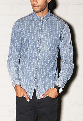 21 Men Slim Fit Retro Chambray Shirt