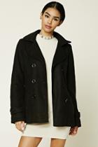 Forever21 Women's  Black Double-breasted Pea Coat