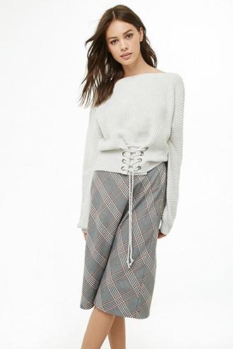 Forever21 Ribbed Boat Neck Lace-up Sweater