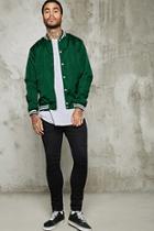 21 Men Men's  Green & White Varsity-stripe Baseball Jacket