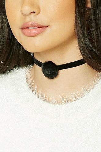 Forever21 Black Velvet Pom Pom Choker