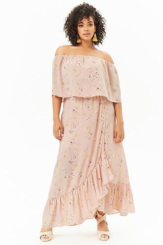 Forever21 Plus Size Floral Mock Wrap Maxi Skirt