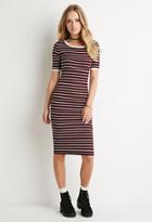 Forever21 Women's  Burgundy & Cream Ribbed Stripe Bodycon Dress