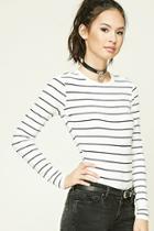 Forever21 Women's  Cream & Black Striped Knit Bodysuit