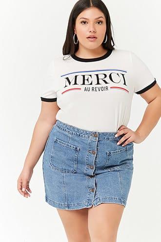 Forever21 Plus Size Merci Au Revoir Ringer Tee