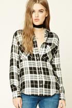 Forever21 Women's  Cream & Black Plaid Button-front Shirt